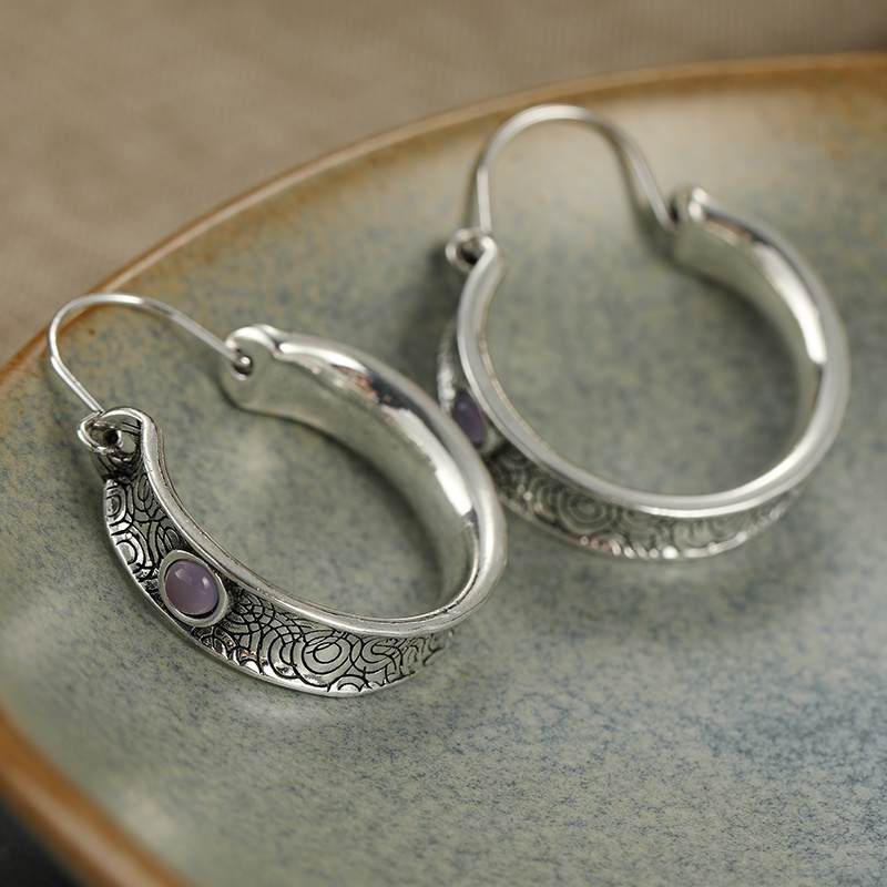Women's Vintage Silvery C Shape Hoop Earrings